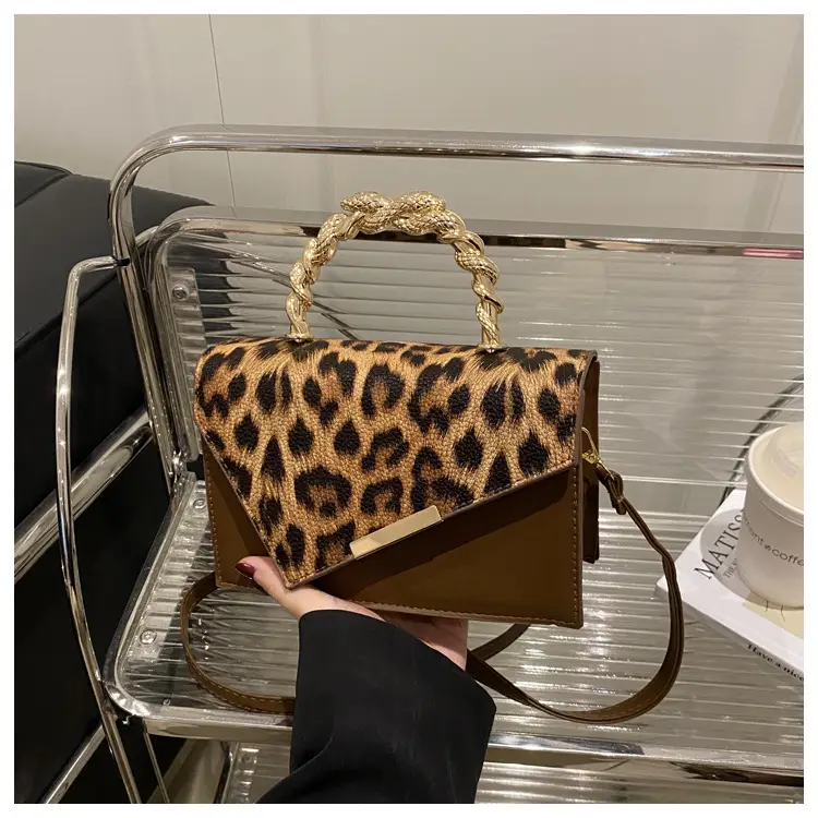 Leopard Print Satchel Bag for Women Red Metal Handle — feature 16