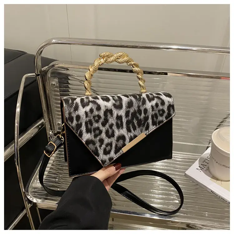 Leopard Print Satchel Bag for Women Red Metal Handle — feature 18