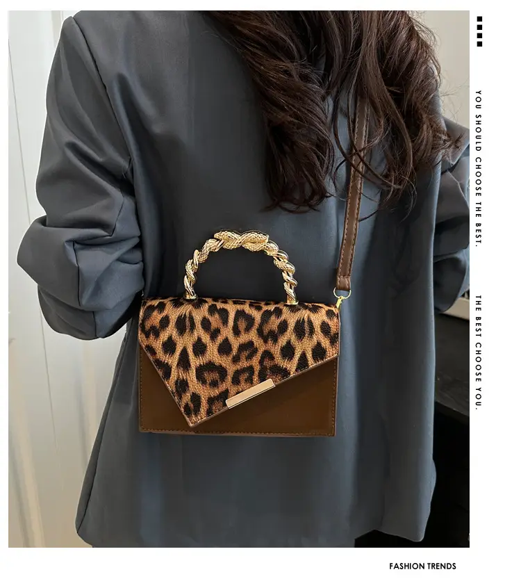 Leopard Print Satchel Bag for Women Red Metal Handle — feature 2