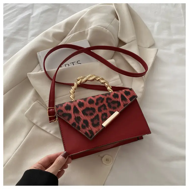 Leopard Print Satchel Bag for Women Red Metal Handle — feature 21