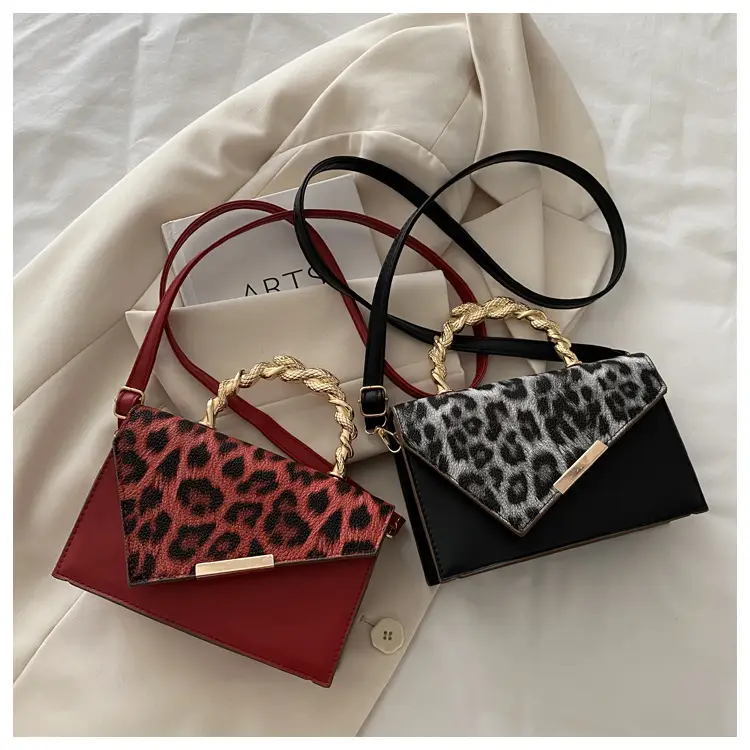 Leopard Print Satchel Bag for Women Red Metal Handle — feature 22