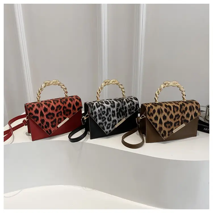 Leopard Print Satchel Bag for Women Red Metal Handle — feature 23
