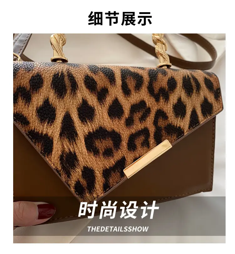 Leopard Print Satchel Bag for Women Red Metal Handle — feature 4