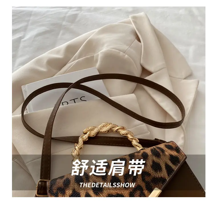 Leopard Print Satchel Bag for Women Red Metal Handle — feature 5