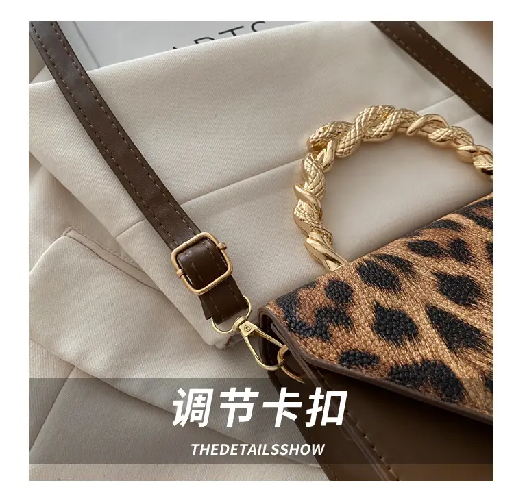 Leopard Print Satchel Bag for Women Red Metal Handle — feature 7