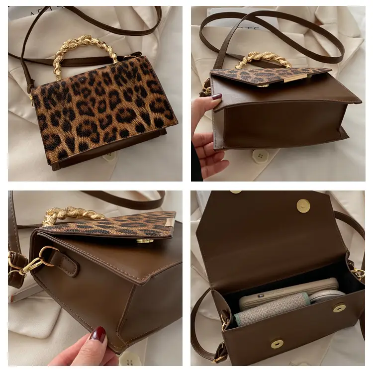 Leopard Print Satchel Bag for Women Red Metal Handle — feature 9