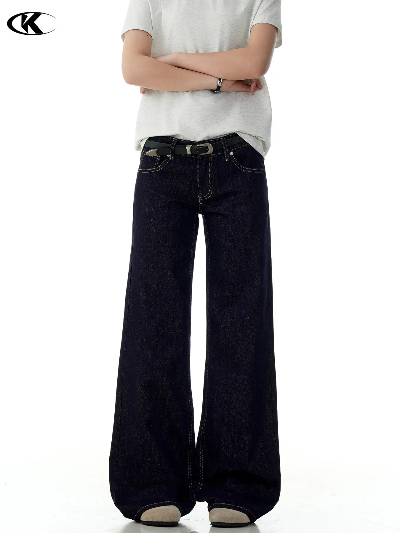 Dark Blue Vintage Loose Fit Jeans for Women