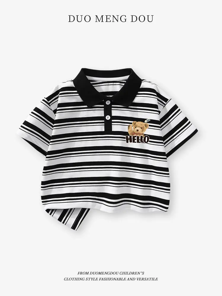 Duomengdou Boys Striped Polo T-Shirt 2025 Summer