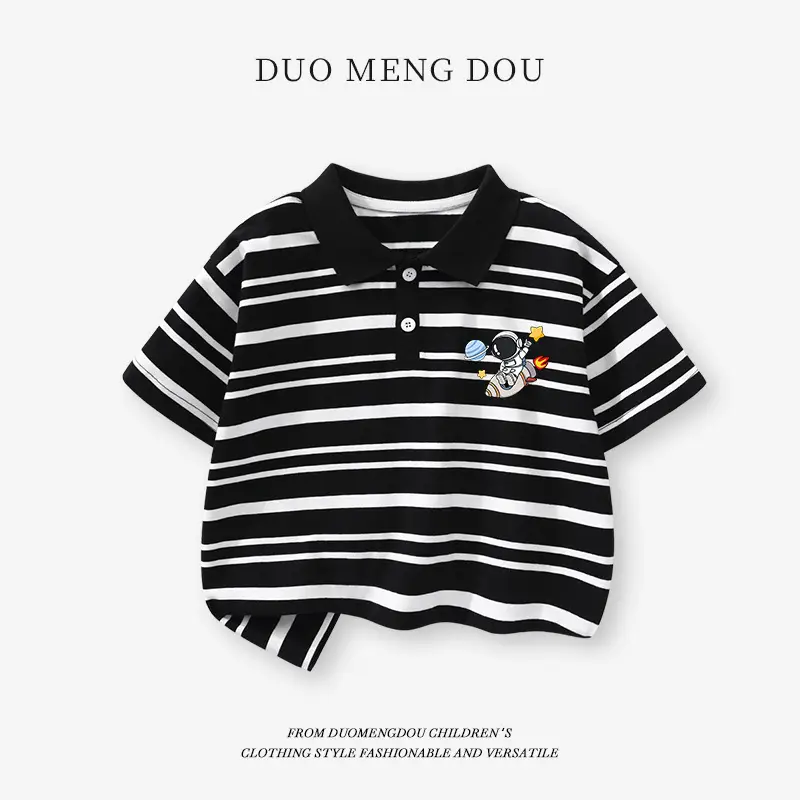 Duomengdou Boys Striped Polo T-Shirt 2025 Summer