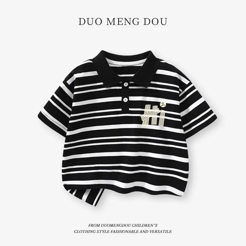 Duomengdou Boys Striped Polo T-Shirt 2025 Summer