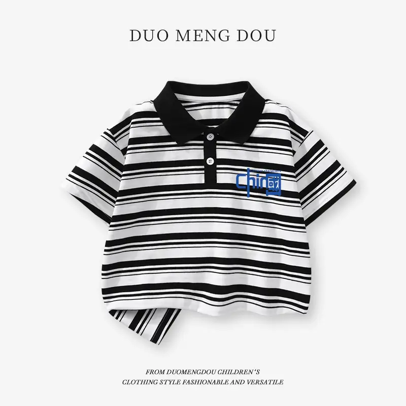 Duomengdou Boys Striped Polo T-Shirt 2025 Summer