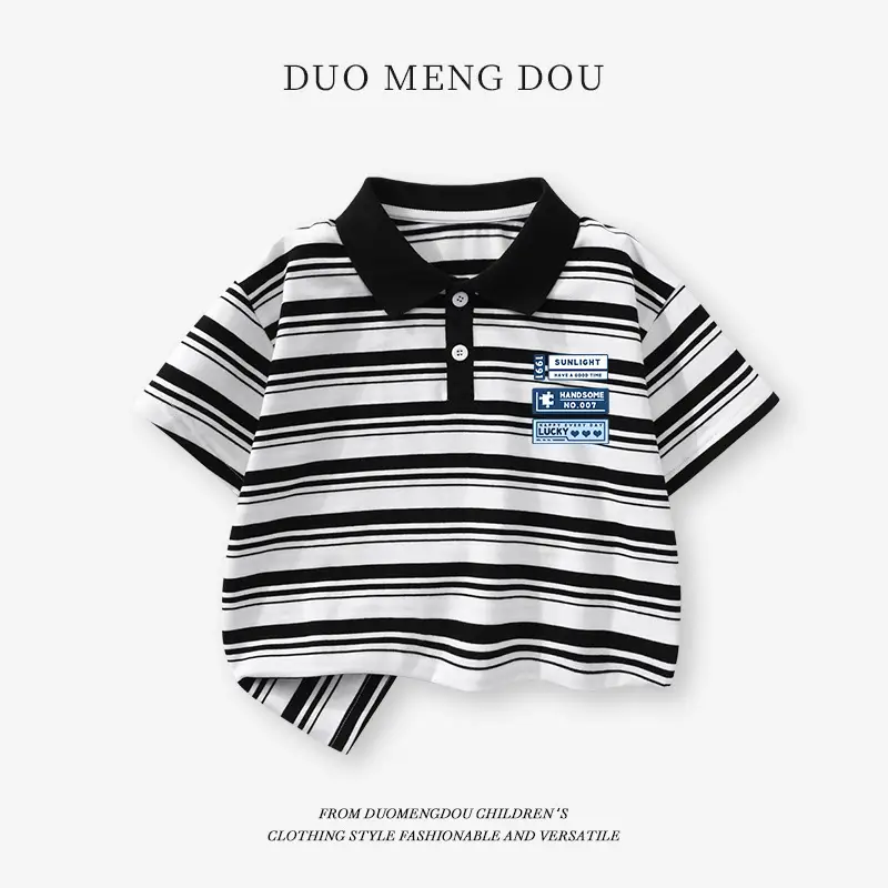 Duomengdou Boys Striped Polo T-Shirt 2025 Summer