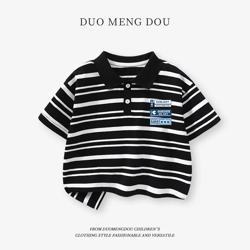 Duomengdou Boys Striped Polo T-Shirt 2025 Summer