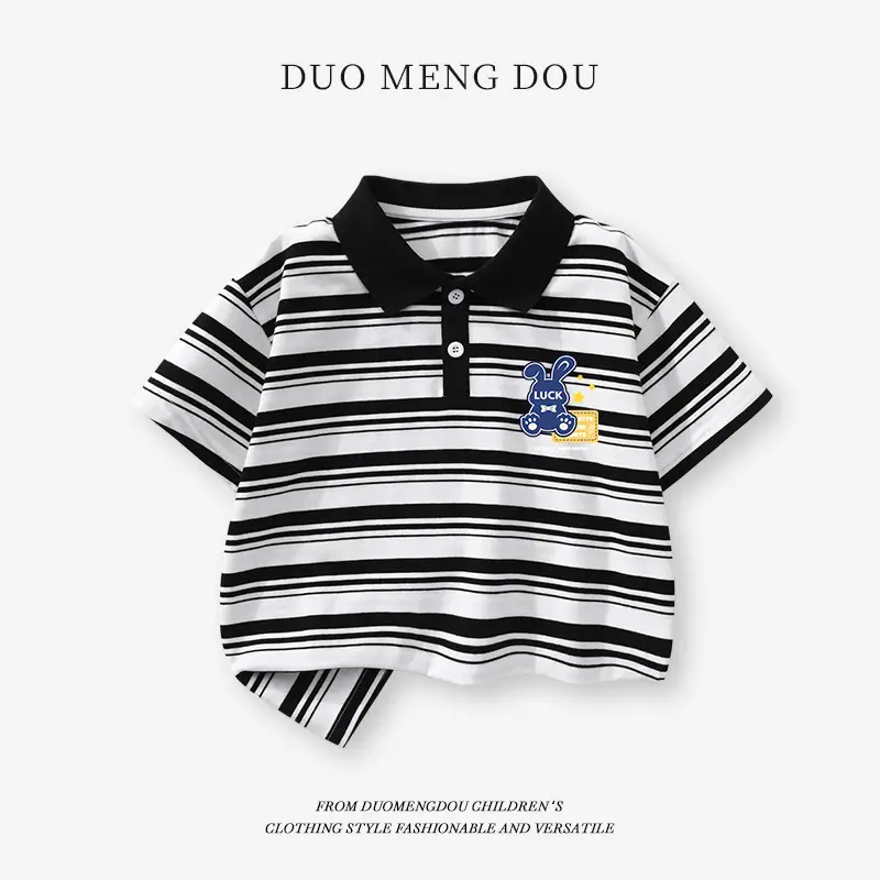 Duomengdou Boys Striped Polo T-Shirt 2025 Summer