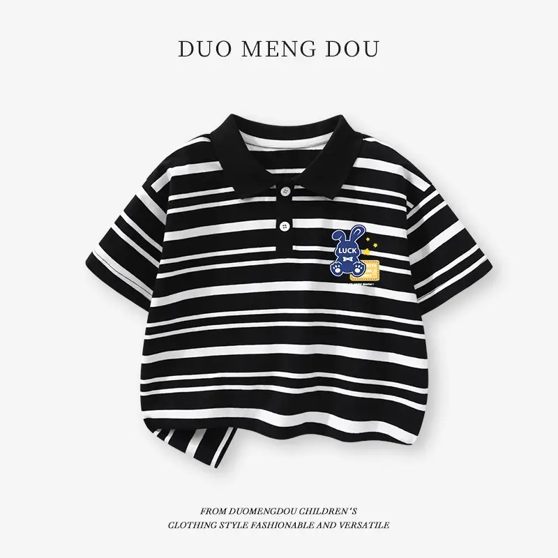 Duomengdou Boys Striped Polo T-Shirt 2025 Summer