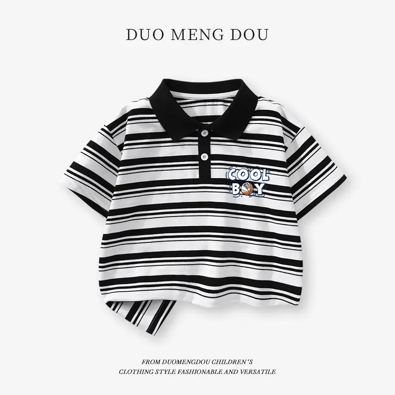 Duomengdou Boys Striped Polo T-Shirt 2025 Summer