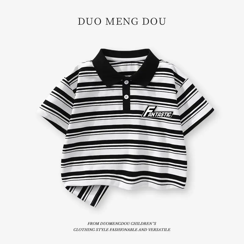 Duomengdou Boys Striped Polo T-Shirt 2025 Summer