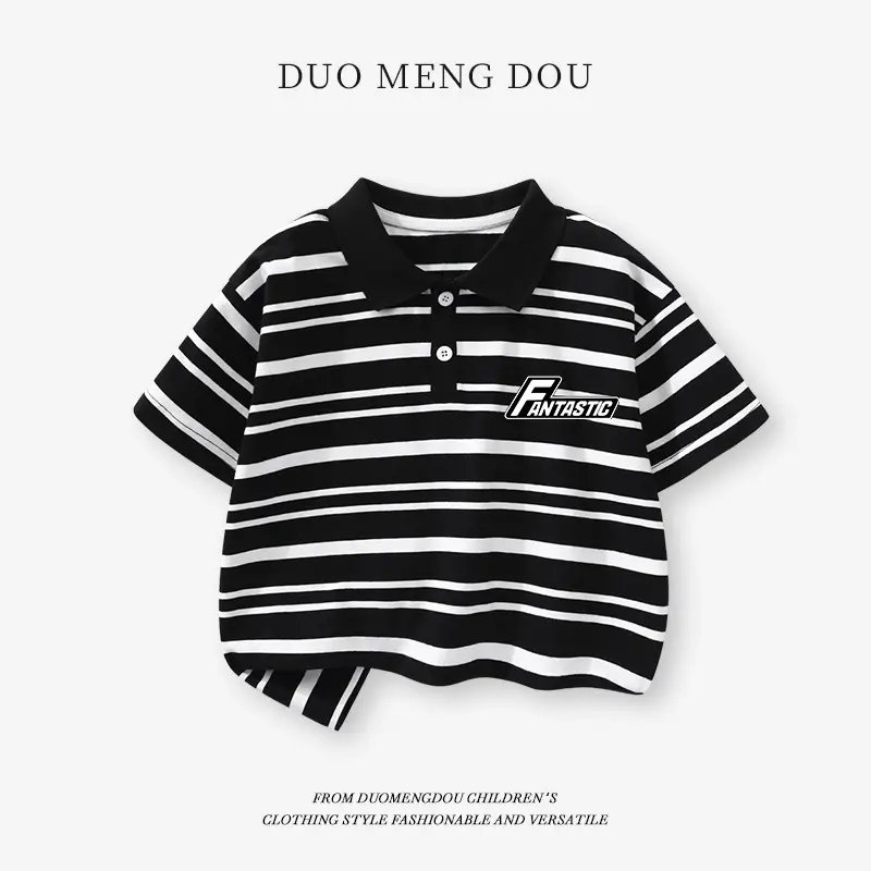 Duomengdou Boys Striped Polo T-Shirt 2025 Summer