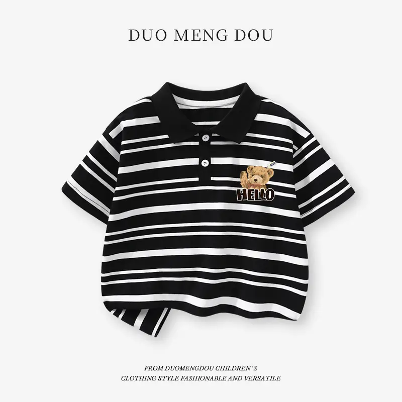 Duomengdou Boys Striped Polo T-Shirt 2025 Summer