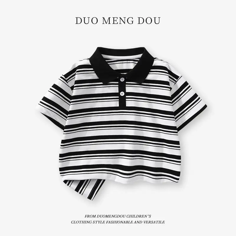Duomengdou Boys Striped Polo T-Shirt 2025 Summer