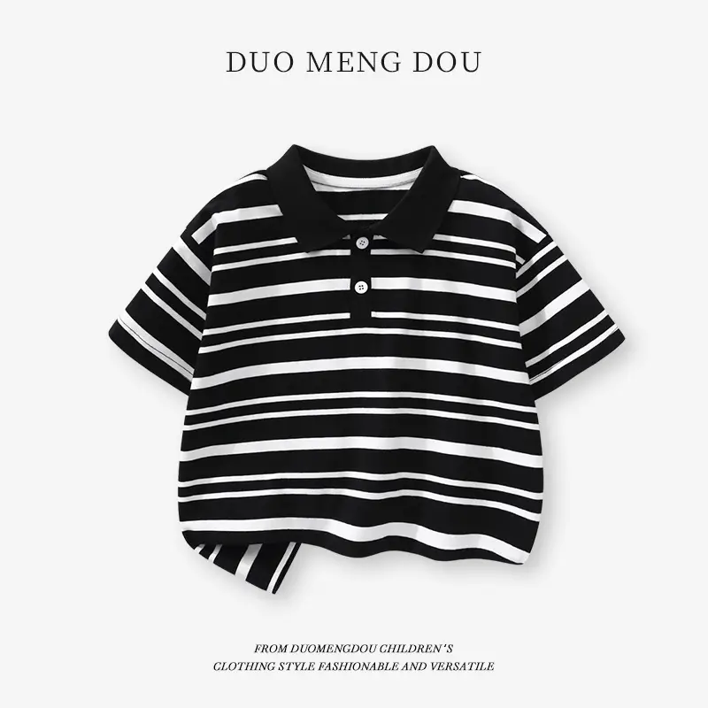 Duomengdou Boys Striped Polo T-Shirt 2025 Summer