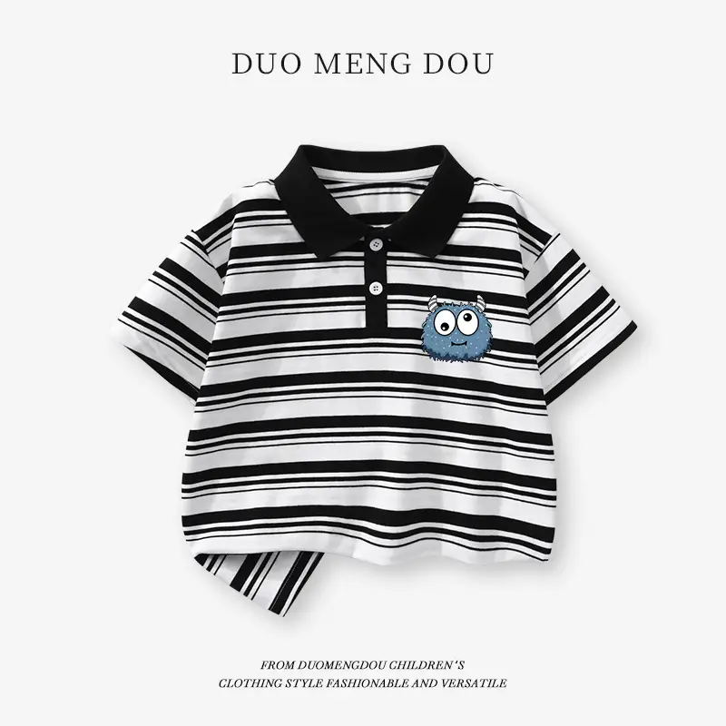 Duomengdou Boys Striped Polo T-Shirt 2025 Summer