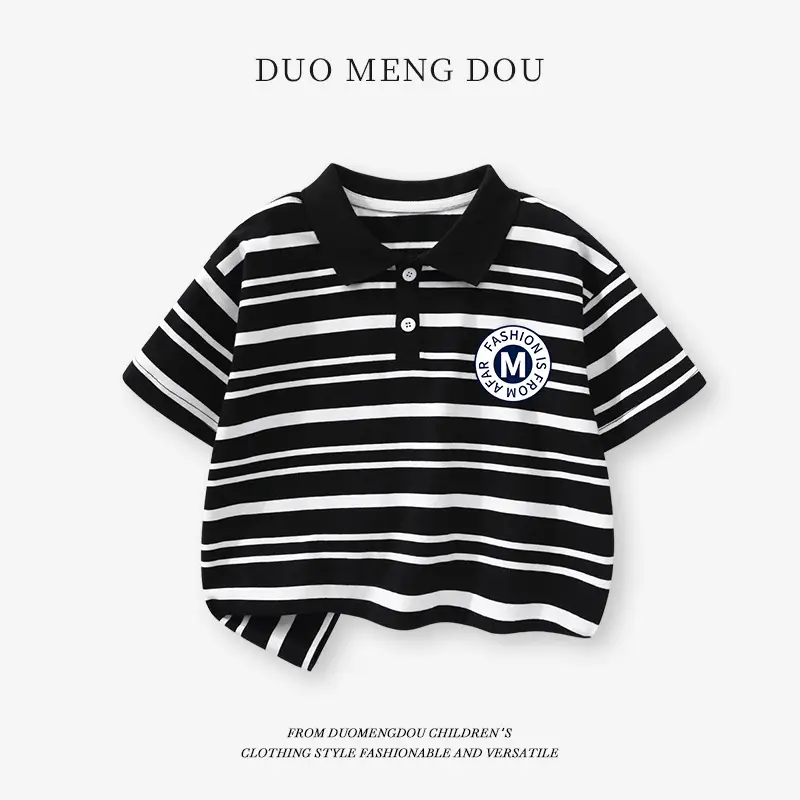 Duomengdou Boys Striped Polo T-Shirt 2025 Summer