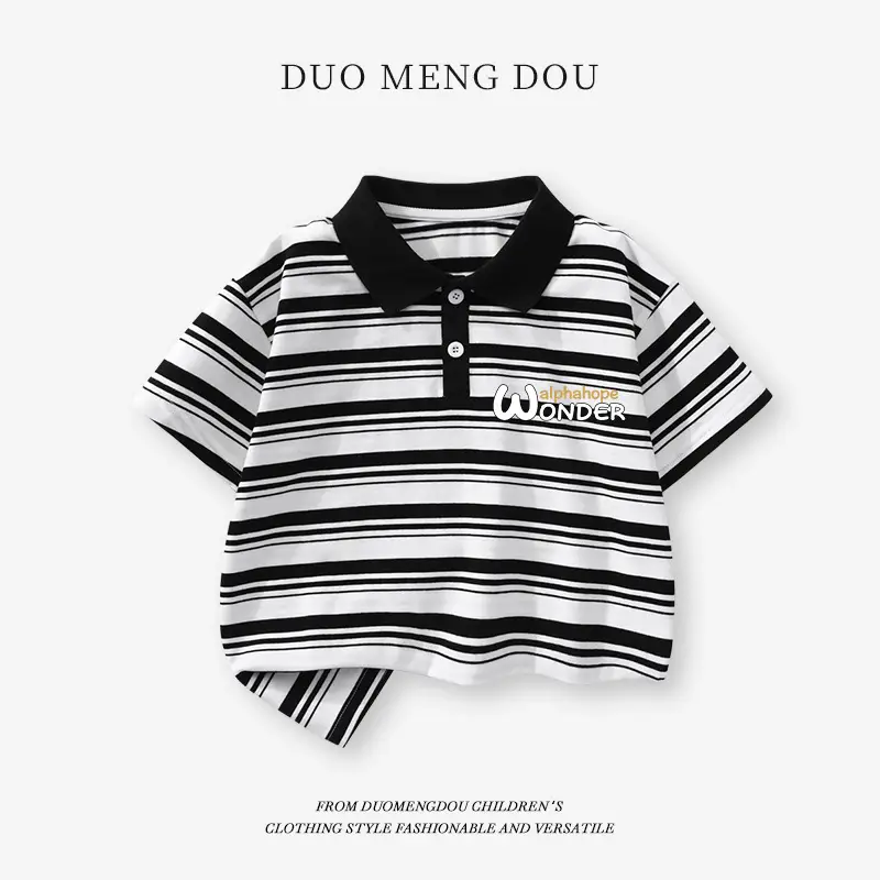 Duomengdou Boys Striped Polo T-Shirt 2025 Summer