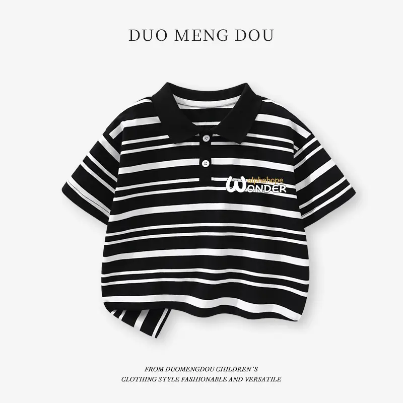 Duomengdou Boys Striped Polo T-Shirt 2025 Summer