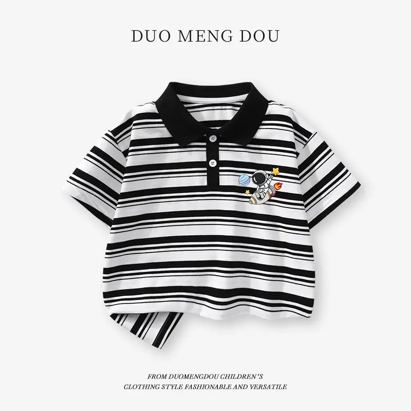 Duomengdou Boys Striped Polo T-Shirt 2025 Summer