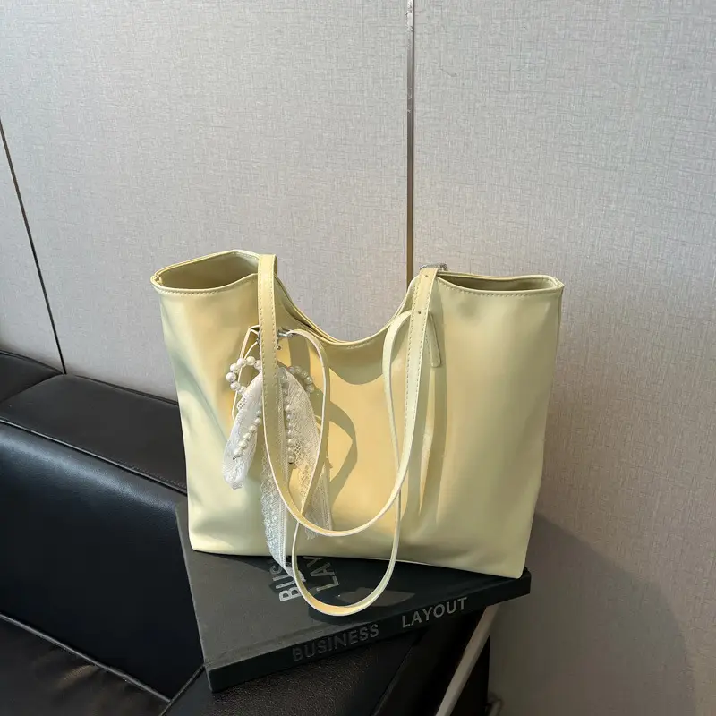 Women's Light Yellow Embroidered Tote Bag Large Capacity - Image 3