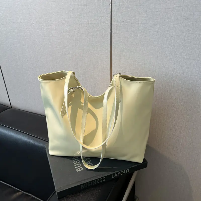 Women's Light Yellow Embroidered Tote Bag Large Capacity - Image 9