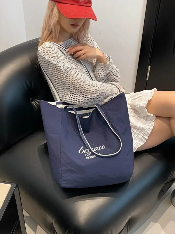 Blue Embroidered Canvas Student Bag 2025 - Image 5