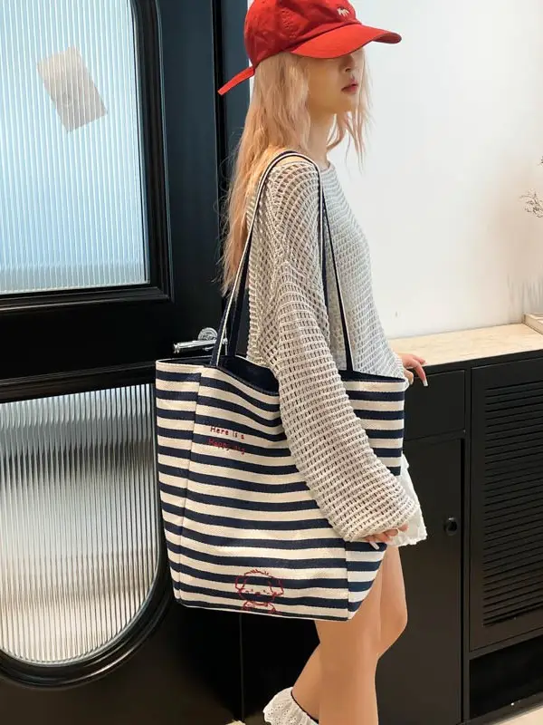 Blue Embroidered Canvas Student Bag 2025 - Image 8