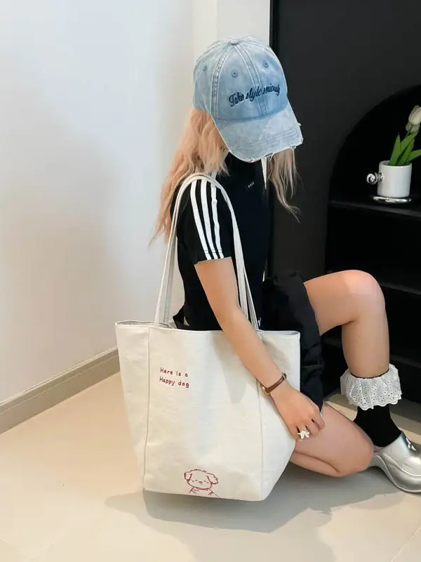 Blue Embroidered Canvas Student Bag 2025 - Image 9