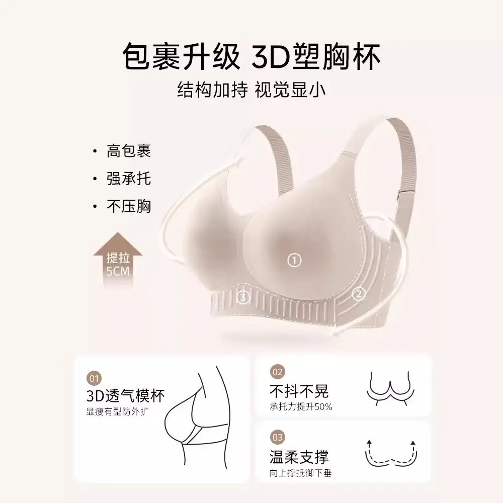 Large Bust Bra for Women, Full Cup, Thin Style, Anti-Sagging, Side Breast Gathering, Seamless Shaping Bra, Summer Thin Style, Seamless