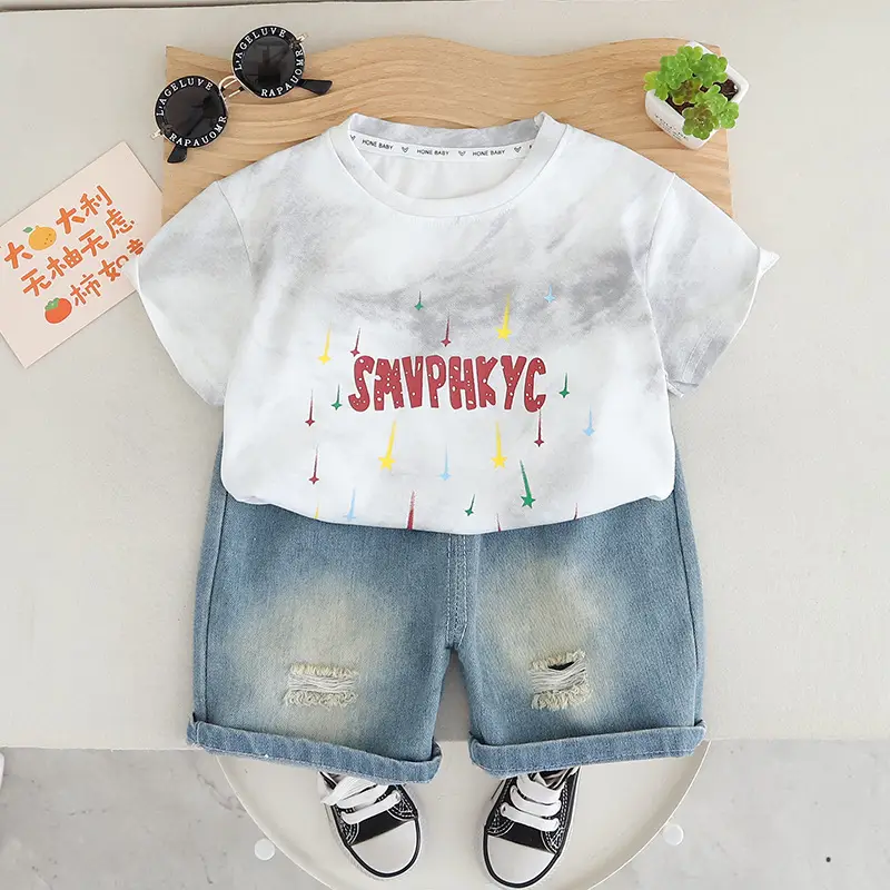 Baby Summer Letter Print T-Shirt Shorts Set - Image 2