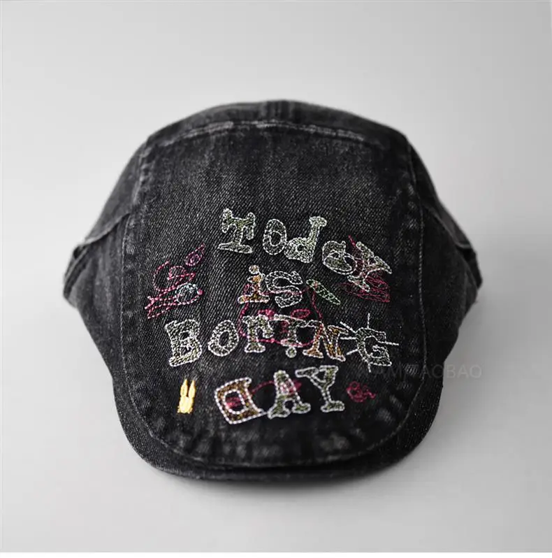 Black Embroidered Forward Cap with Colorful Letter Design — feature 9