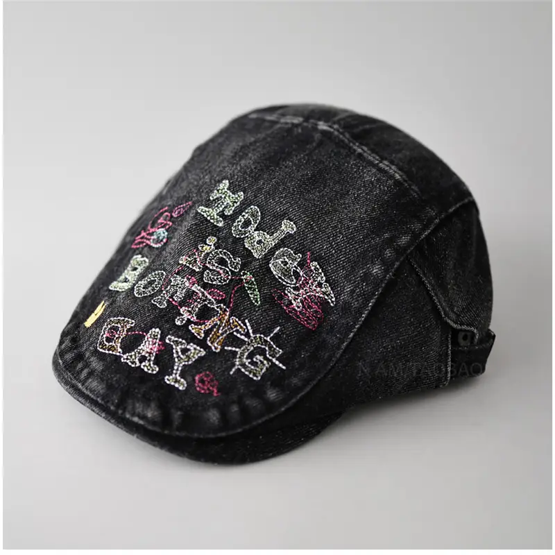 Black Embroidered Forward Cap with Colorful Letter Design - Image 4