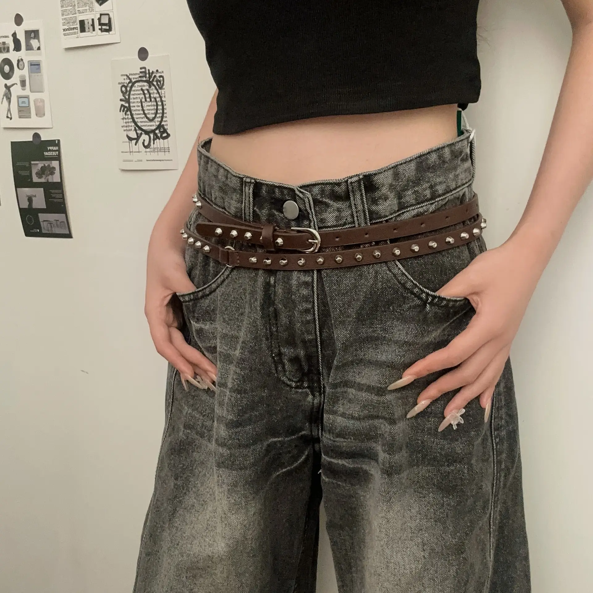Punk Metal Belt Black Brown Subculture Y2K