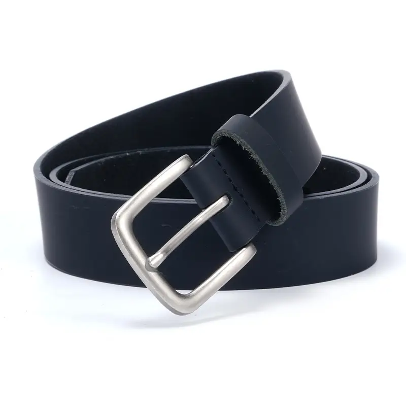 Men's Black Genuine Leather Belt with Silver Buckle