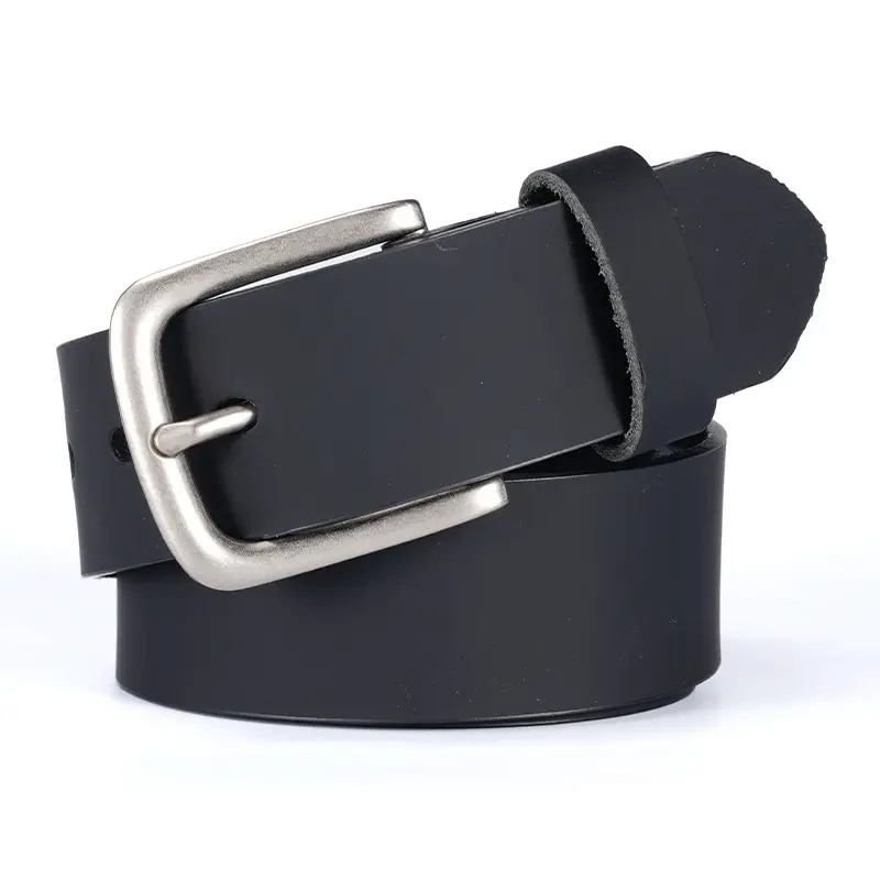 Men's Black Genuine Leather Belt with Silver Buckle