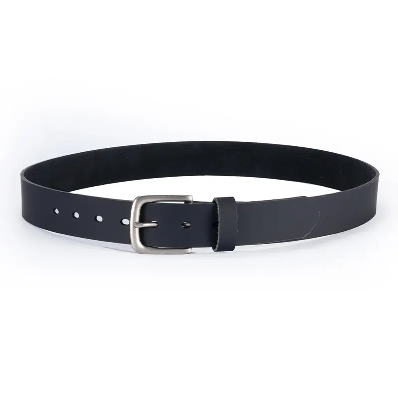 Men's Black Genuine Leather Belt with Silver Buckle