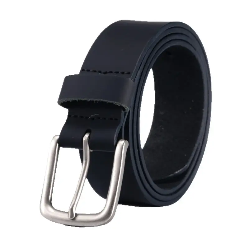 Men's Black Genuine Leather Belt with Silver Buckle