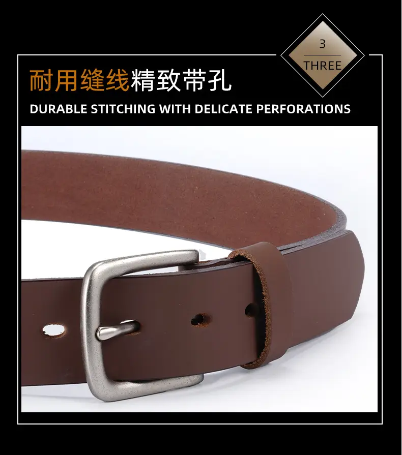 Men's Black Genuine Leather Belt with Silver Buckle — feature 10