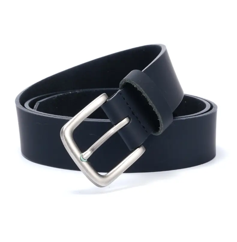 Men's Black Genuine Leather Belt with Silver Buckle — feature 14