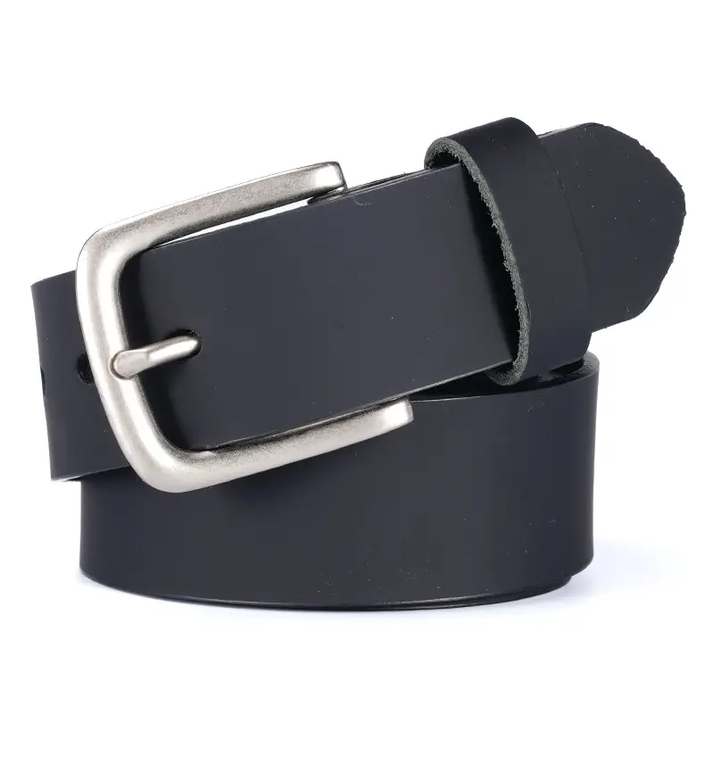 Men's Black Genuine Leather Belt with Silver Buckle — feature 15