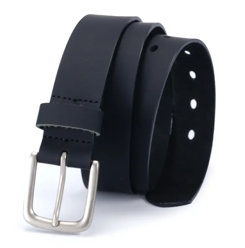 Men's Black Genuine Leather Belt with Silver Buckle — feature 16