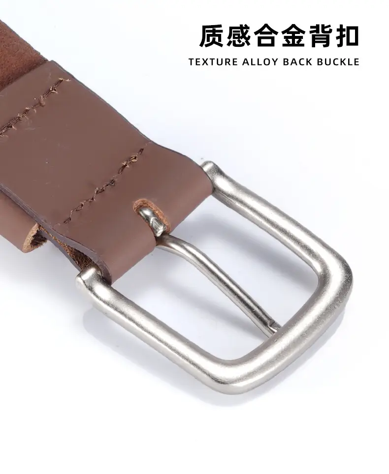 Men's Black Genuine Leather Belt with Silver Buckle — feature 3