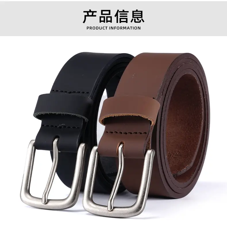 Men's Black Genuine Leather Belt with Silver Buckle — feature 4